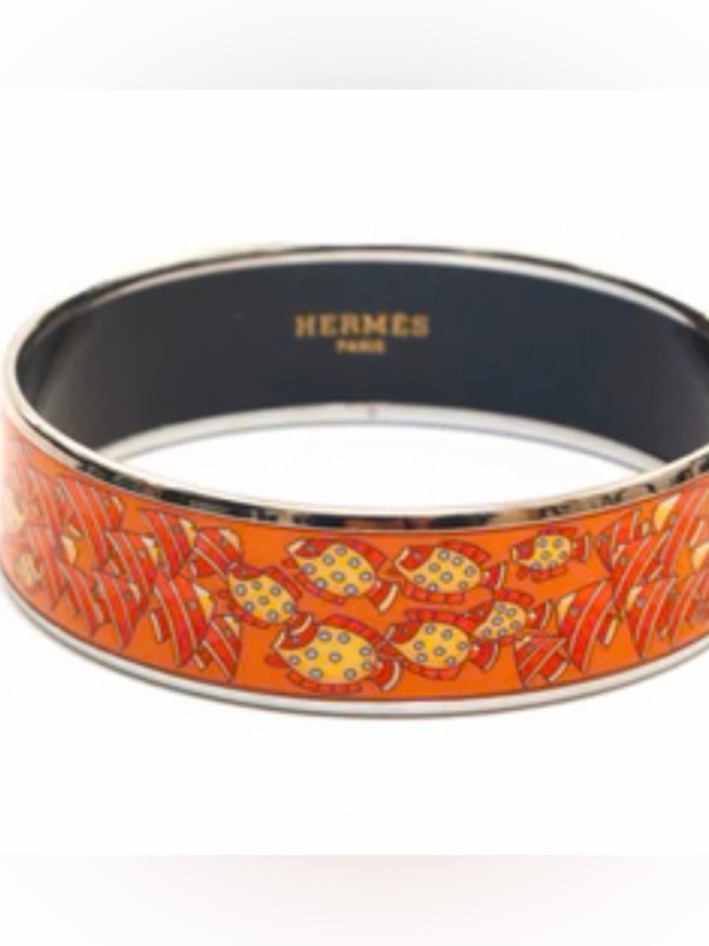 Vintage Hermès Wide Enamel "Rencontre Océane" Bangle with Silver Border